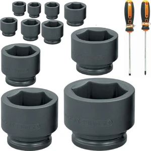 3/4” 6 Köşe Kısa Havalı Lokma Anahtar 17-19-27-30-32-38-41-46-50-55-60 mm 11 Parça+Somafixduz Yıldız Tornavida