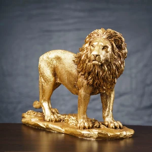 Dekorlu Home Büyük Boy Masa Üstü Aslan Biblo - Altın Renk