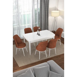 Concept Via Serisi Açılabilir Beyaz Renk Mutfak Masası Takımı, Yemek Masası+6 Adet Sandalye