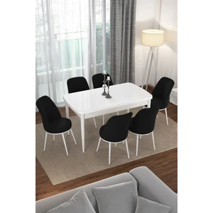 Concept Via Serisi Açılabilir Beyaz Renk Mutfak Masası Takımı, Yemek Masası+6 Adet Sandalye