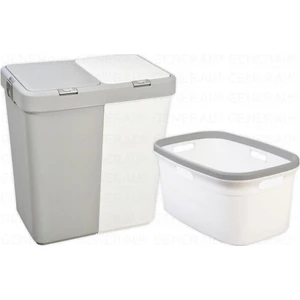 80 Litre Kirli Çamaşır Sepeti Çamaşır Selesi 2'li Set Beyaz