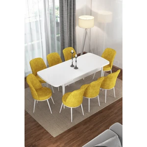 Concept Via Serisi Açılabilir Beyaz Renk Mutfak Masası Takımı, Yemek Masası+8 Adet Sandalye