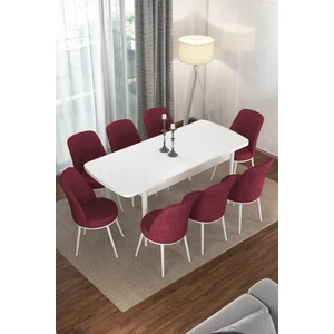 Concept Via Serisi Açılabilir Beyaz Renk Mutfak Masası Takımı, Yemek Masası+8 Adet Sandalye