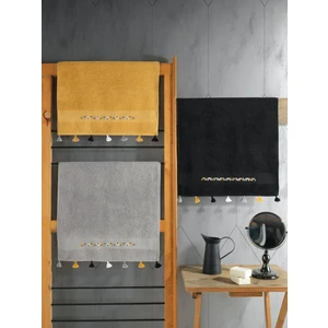 Cotton Box Nakışlı Fit Havlu Seti 3 Adet  50X90 Siyah-Hardal-Gri