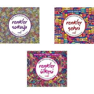 Renkler Sokağı - Renkler Şehri - Renkler Ülkesi Mandala Boyama Kitapları 3'lü Set