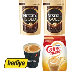 Gold Hazır Kahve 200 gr x 2 Adet + Coffee Mate 500 gr + 7 Oz Karton Bardak 100'LÜ