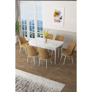 Concept Zen Serisi Mdf Açılabilir Mutfak Masası Takımı ,beyaz Mermer Desen Masa + 6 Adet Sandalye
