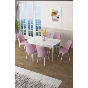 Concept Zen Serisi Mdf Açılabilir Mutfak Masası Takımı ,beyaz Mermer Desen Masa + 6 Adet Sandalye