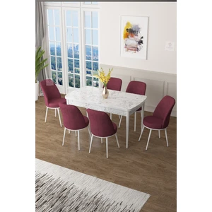 Concept Zen Serisi Mdf Açılabilir Mutfak Masası Takımı ,beyaz Mermer Desen Masa + 6 Adet Sandalye