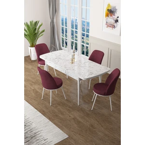 Concept Zen Serisi Mdf Açılabilir Mutfak Masası Takımı ,beyaz Mermer Desen Masa + 4 Adet Sandalye