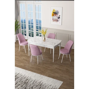 Concept Zen Serisi Mdf Açılabilir Mutfak Masası Takımı ,beyaz Mermer Desen Masa + 4 Adet Sandalye
