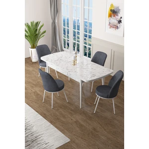 Concept Zen Serisi Mdf Açılabilir Mutfak Masası Takımı ,beyaz Mermer Desen Masa + 4 Adet Sandalye