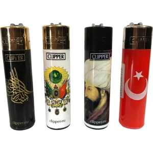 Clipper Tarihi Desenli Taşlı Çakmak 4'lü