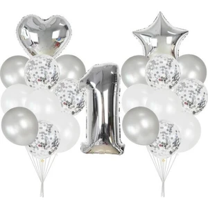Parti Furyası 1 Yaş Gümüş balon Seti