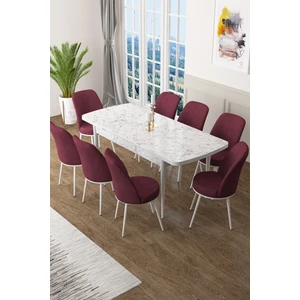 Concept Zen Serisi Mdf Açılabilir Mutfak Masası Takımı ,beyaz Mermer Desen Masa + 8 Adet Sandalye