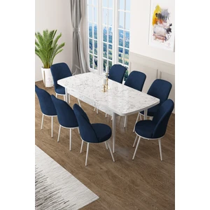 Concept Zen Serisi Mdf Açılabilir Mutfak Masası Takımı ,beyaz Mermer Desen Masa + 8 Adet Sandalye