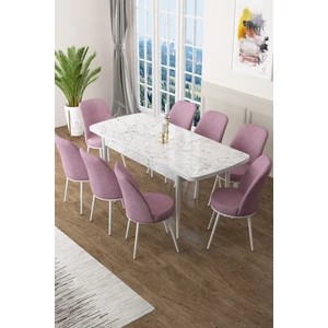 Concept Zen Serisi Mdf Açılabilir Mutfak Masası Takımı ,beyaz Mermer Desen Masa + 8 Adet Sandalye
