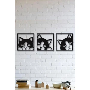 3 Lü Kedi Duvar Tablosu Ahşap Kedi Tablosu Mdf Kedi Tablosu