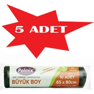 ÇÖP TORBASI POLMİX BÜYÜK BOY 70 GRAM 65X80 SİYAH 5 PAKET