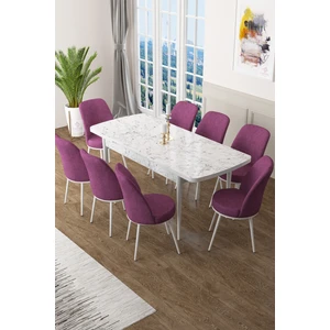 Concept Zen Serisi Mdf Açılabilir Mutfak Masası Takımı ,beyaz Mermer Desen Masa + 8 Adet Sandalye