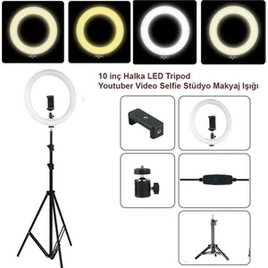 3 Renkli 10"inç Halka LED Tripod 210 cm Tripod Kuaför Makyaj Çekimleri Ring Light Sürekli Işık