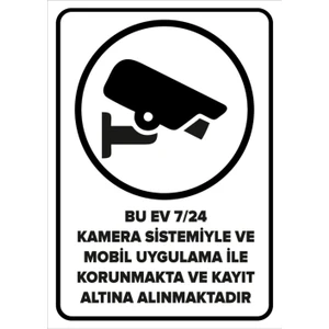 - Bu Ev 7/24 Kamera Sistemiyle Kayıt Altına Alınmaktadır Levhası - Sac Malzeme 25 x 35 cm