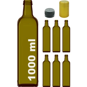 1000 cc Yeşil Maraska Kilitli Kapaklı ve Kapüşonlu 1000 ml Köşeli Cam Şişe 6 Adet