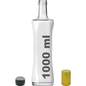 1000 cc Şeffaf Piramit Kilitli Kapaklı ve Kapüşonlu 1000 ml Kavisli Cam Şişe 1 Adet