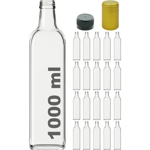 1000 cc Şeffaf Maraska Kilitli Kapaklı ve Kapüşonlu 1000 ml Köşeli Cam Şişe 20 Adet
