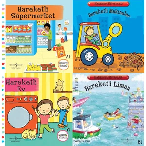 İş Bankası Hareketli Kitaplar 4 Lü Set (Liman- Ev- Süpermarket- Makineler)