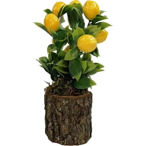 Yapay Ahşap Kütük Saksılı Limon Dekoratif Hediye LM100