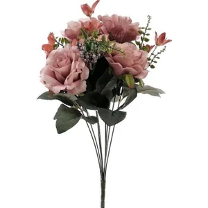 Yapay Çiçek Büyük Demet 6 Kafalı Gül Demeti ve Cipsolu Gül Kurusu