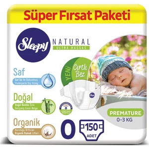 Natural Bebek Bezi 0 Numara Prematüre Süper Fırsat Paketi 0 - 3 kg 150 Adet