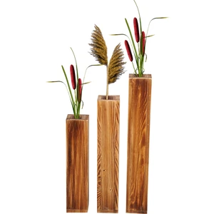 Wooden City Ahşap Dekoratif Vazo Kuru Çiçek Vazo 3 Lü Set Vazo