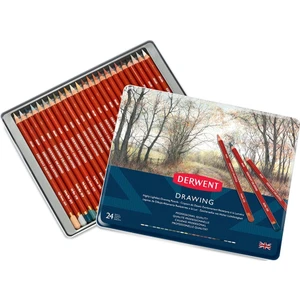 : Drawing : Yağlı Çizim Kalem Seti : 24 Renk Metal Kutu