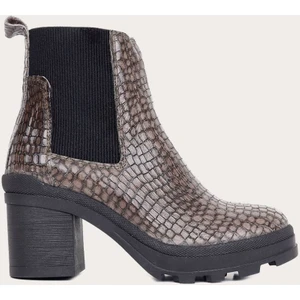 Bueno Shoes Croco Deri Gri Kadın Topuklu Bot