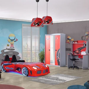 Formula Çocuk Odası  Dolap Masa Audi Koltuklu  Full Ledli Kırmızı Arabalı Yatak