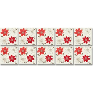 Kendinden Yapışkanlı Kırmızı Çiçek Desenli Pvc Karo 15X15 cm 10'lu Paket