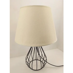 Rustic Metal Kafes Ferforje Ayaklı Açık Krem Kumaş Başlıklı  Abajur Masa Lambası