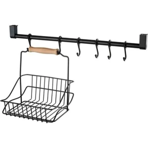 Ferforje Sepet 20 * 20 cm + Duvar Rayı 6 Kancalı Askılık Siyah