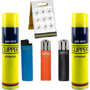 Clipper 3 Adet Taşlı Çakmak + 2 Adet Çakmak Gazı + 1 Paket (9'lu) Çakmak Taşı