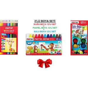 3'lü Boyama Seti - Kuru Boya+Sulu Boya+Pastel Boya