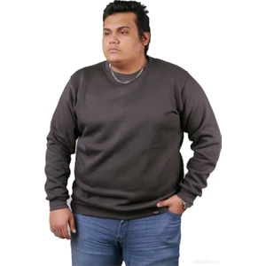 Büyük Beden Erkek Sıfır Yaka Füme Sweatshirt