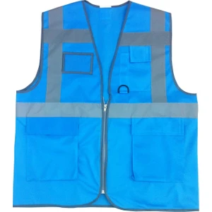 Mavi Fermuarlı Cepli Reflektörlü Ikaz Mühendis Yeleği