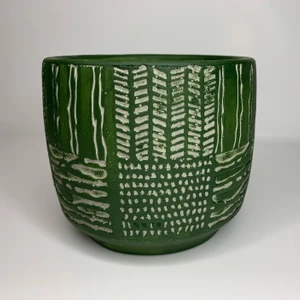 Beton Yeşil Antik Desenli Saksı