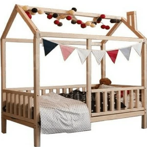 Baby Kinder Lovely Doğal Ahşap Montessori Bebek ve Çocuk Oyun Evi ve Karyolası