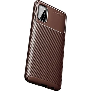 Tekno Grup Samsung Galaxy A02S Kılıf Karbon Desenli Lux Silikon + Tam Kaplayan 5d Cam Ekran Koruyucu Kahverengi