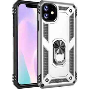 Case World Apple iPhone 11 Kapak Military Yüzüklü Stantlı Panzer Tank Kılıf Gri