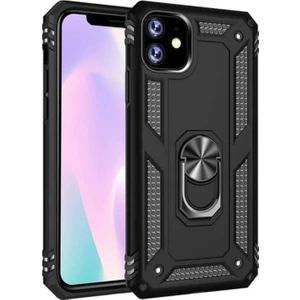 Case World Apple iPhone 11 Kapak Military Yüzüklü Stantlı Panzer Tank Kılıf Siyah