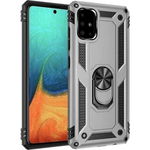 Case World Samsung Galaxy A51 Kapak Military Yüzüklü Stantlı Panzer Tank Kılıf Gri